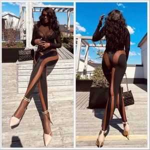 NWT Mugler x H&M Limited Edition Dark Brown Mesh-paneled Stirrup Leggings sz 2